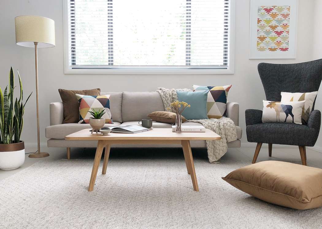 Mid Century Modern styled scene with cushions