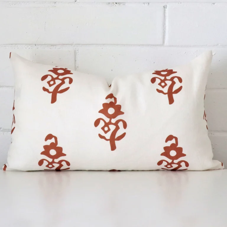A gorgeous linen rectangle cushion in terracotta.