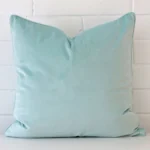 Vibrant velvet cushion cover in a stylish square size with duck egg colouring.