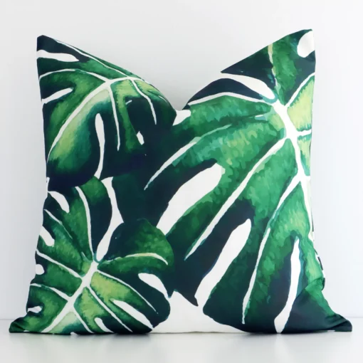 A stunning square linen cushion in a colourful colour. It has an exquisite tropical design.