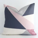 Striking square colourful cushion cover featuring a geometric style on quality linen fabric.