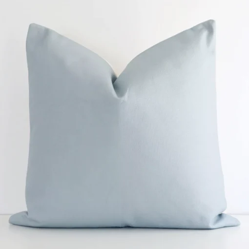 Gorgeous large linen cushion cover that has a soft teal hue. It has a graceful solid colour design.