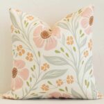 Lovely pink and green floral cushion made from outdoor fabric and in an elegant square size.
