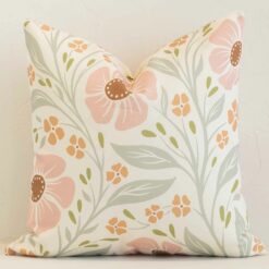 Lovely pink and green floral cushion made from outdoor fabric and in an elegant square size.
