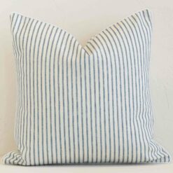 Vibrant striped outdoor cushion cover in a stylish square shape with blue colouring.
