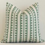 Gorgeous outdoor square cushion in a sage colour. It has a charming stripe style.