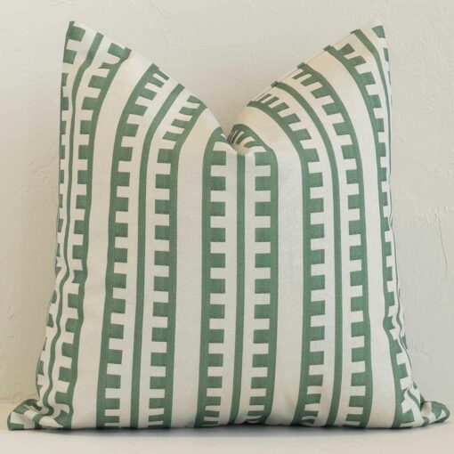 Gorgeous outdoor square cushion in a sage colour. It has a charming stripe style.