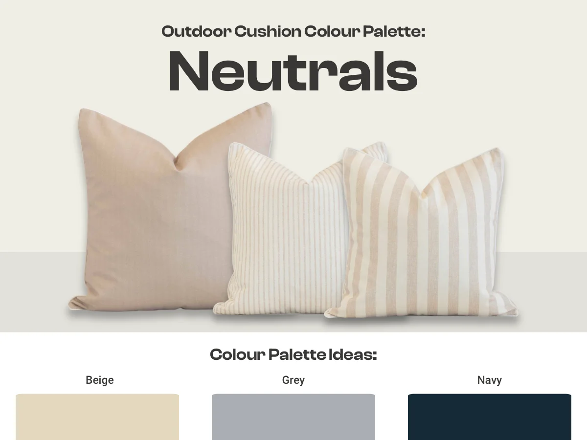 Graphic showing an example of a neutral outdoor cushion colour palette.
