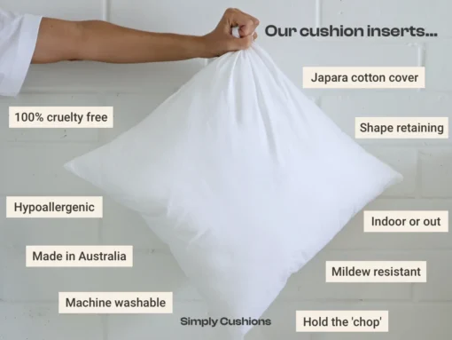 Graphic showing the top features of Simply Cushion's unique cushion inserts.