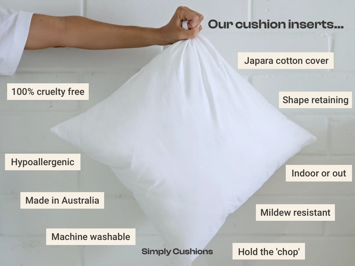 Graphic showing the top features of Simply Cushion's unique cushion inserts.