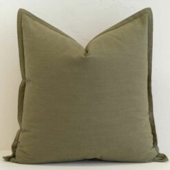 Khaki linen cushion cover with an earthy tone and relaxed, natural texture.
