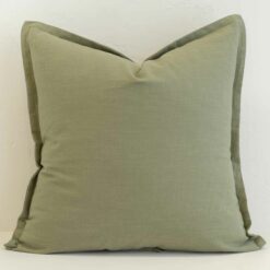 Sage linen cushion cover in a muted green tone, bringing a calm and grounded feel to your space.
